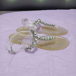 Stuart weitzman womens size 7 clear strong jelly bean  sandals embellished